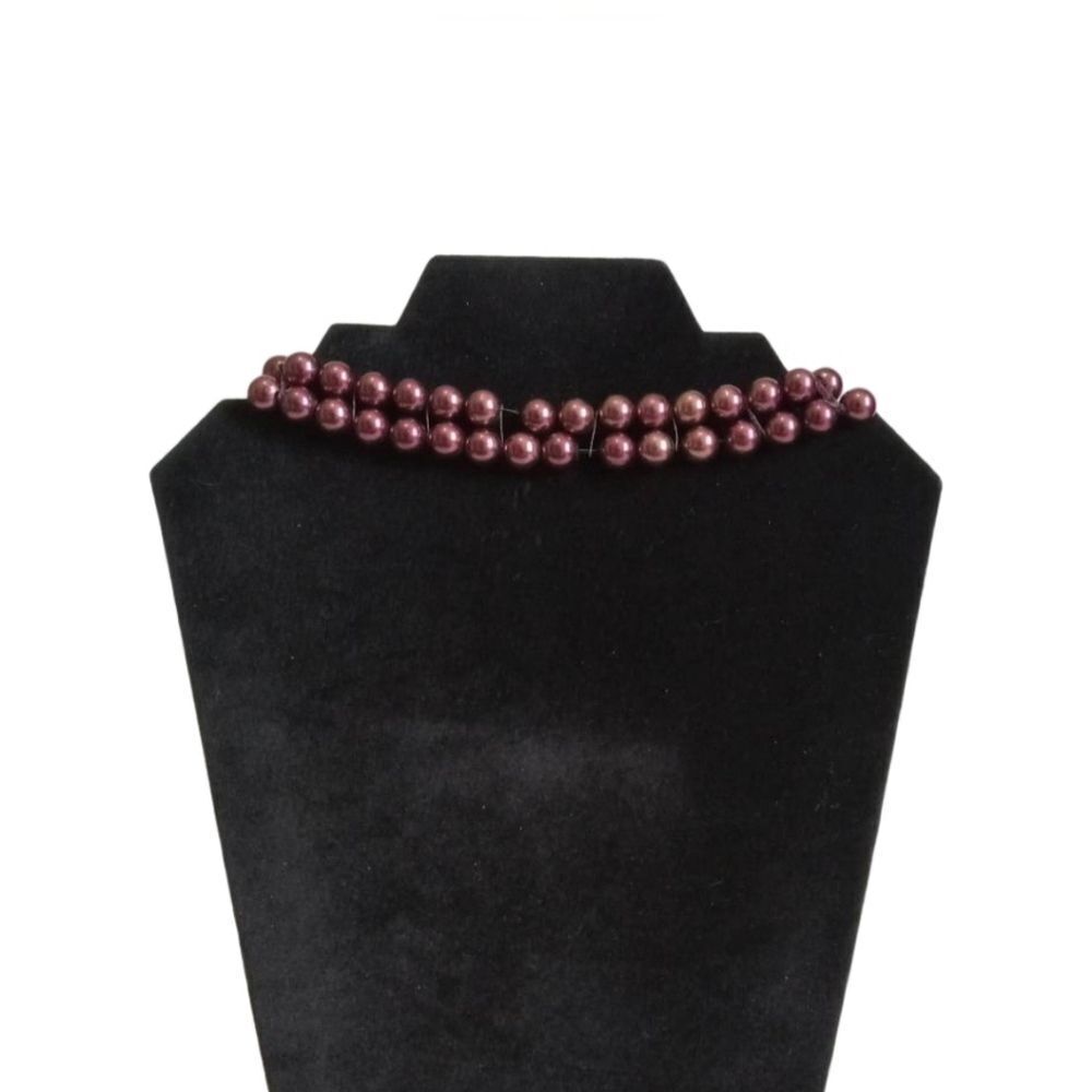 Purple Plastic Beaded Elasticized Double Strand Lightweight Choker Necklace